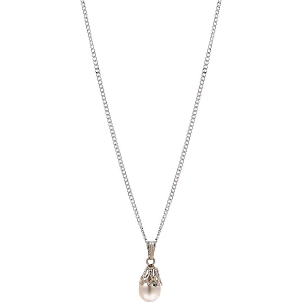 Freshwater Pearl Pendant Curb Link Chain Necklace… - image 1