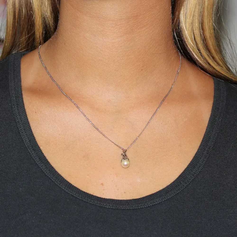 Freshwater Pearl Pendant Curb Link Chain Necklace… - image 2