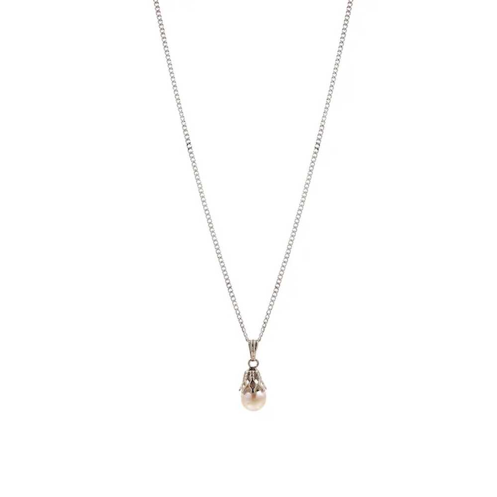 Freshwater Pearl Pendant Curb Link Chain Necklace… - image 3