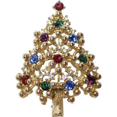 Vintage Eisenberg Gold Tone Christmas Tree Brooch - image 1