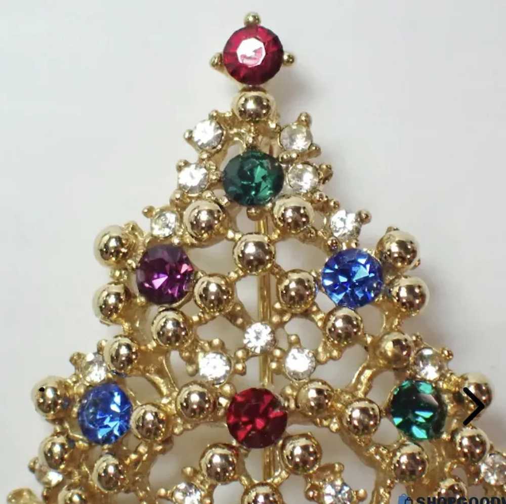 Vintage Eisenberg Gold Tone Christmas Tree Brooch - image 2