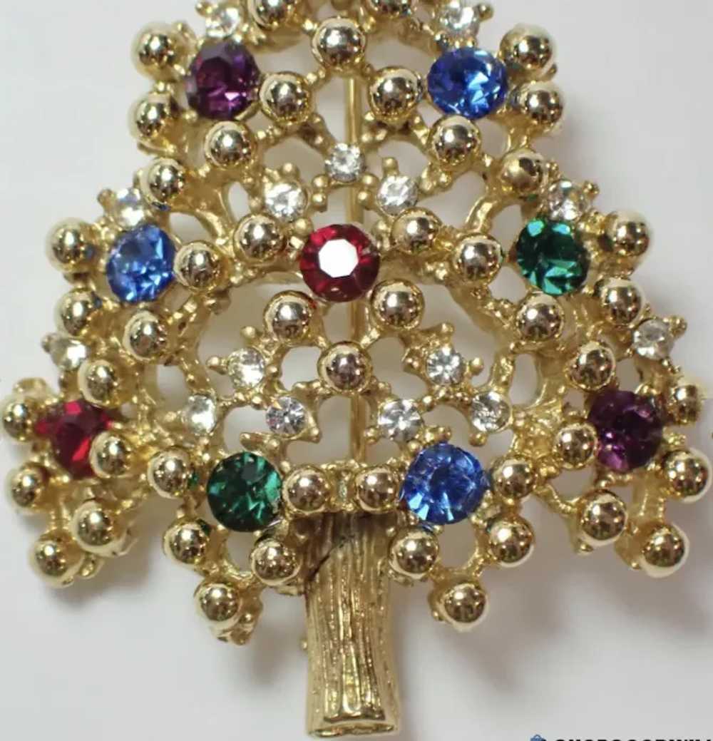 Vintage Eisenberg Gold Tone Christmas Tree Brooch - image 3