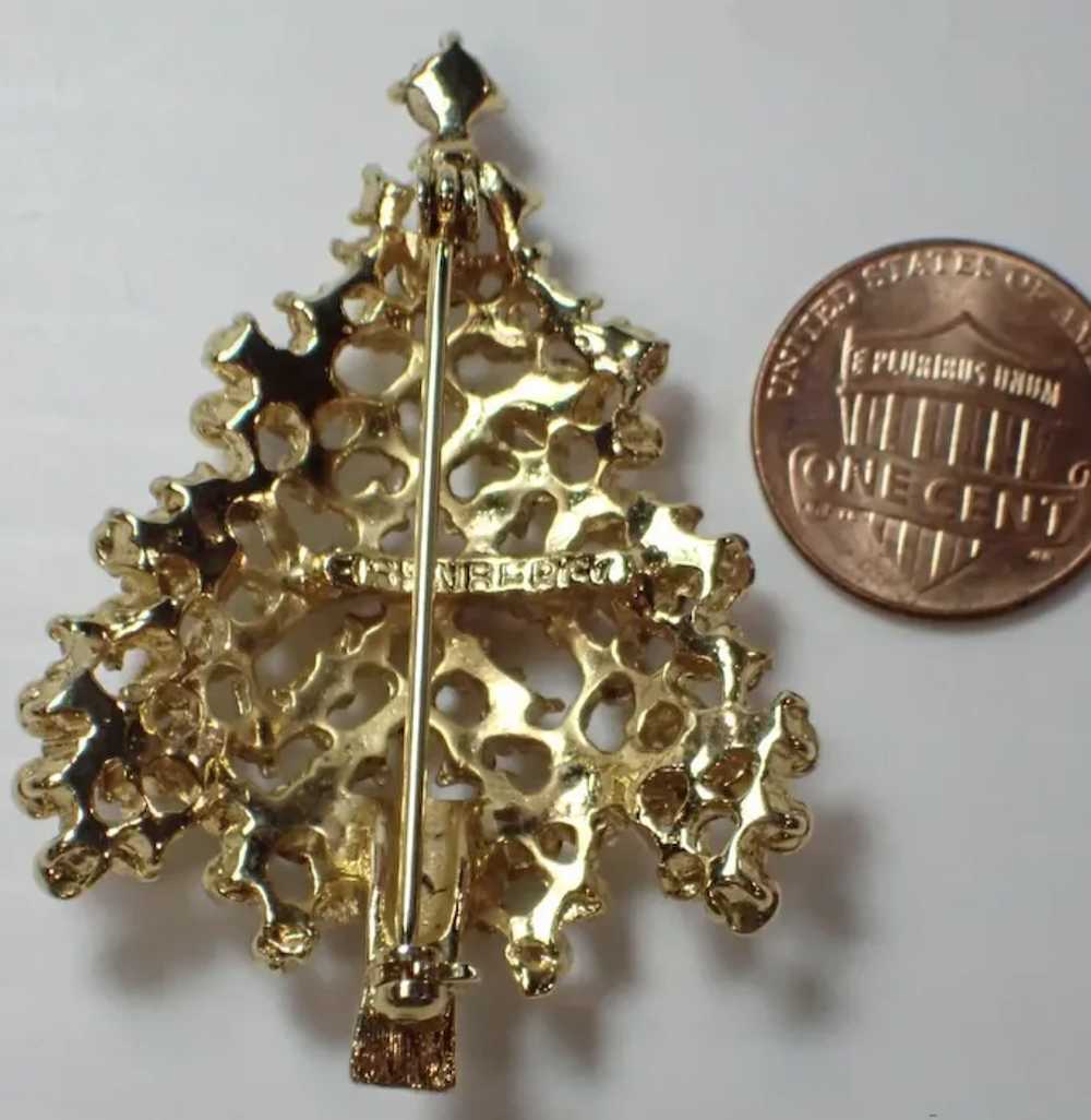 Vintage Eisenberg Gold Tone Christmas Tree Brooch - image 4
