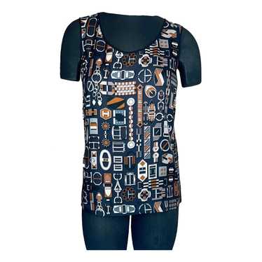 Hermes Silk Mosaic Print Belted Tunic Blue