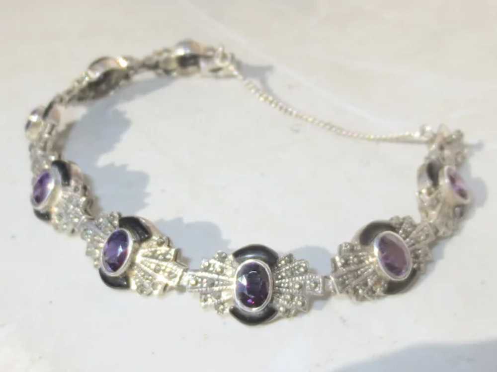 Sterling Silver and Amethyst , Onyx, and Marcasit… - image 2