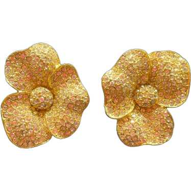 Kenneth Jay Lane Large Gold Petal Flower Earrings - image 1