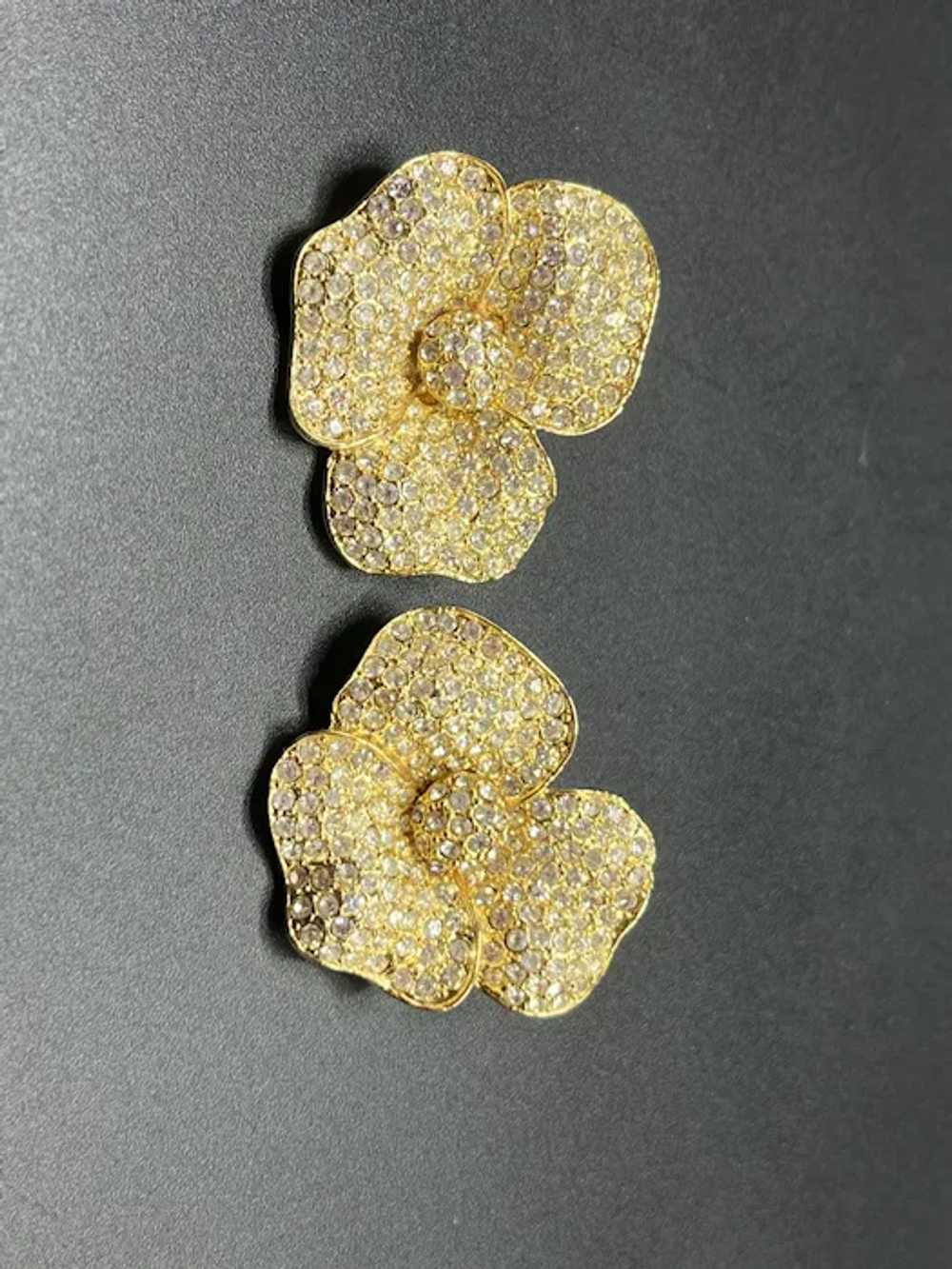 Kenneth Jay Lane Large Gold Petal Flower Earrings - image 3