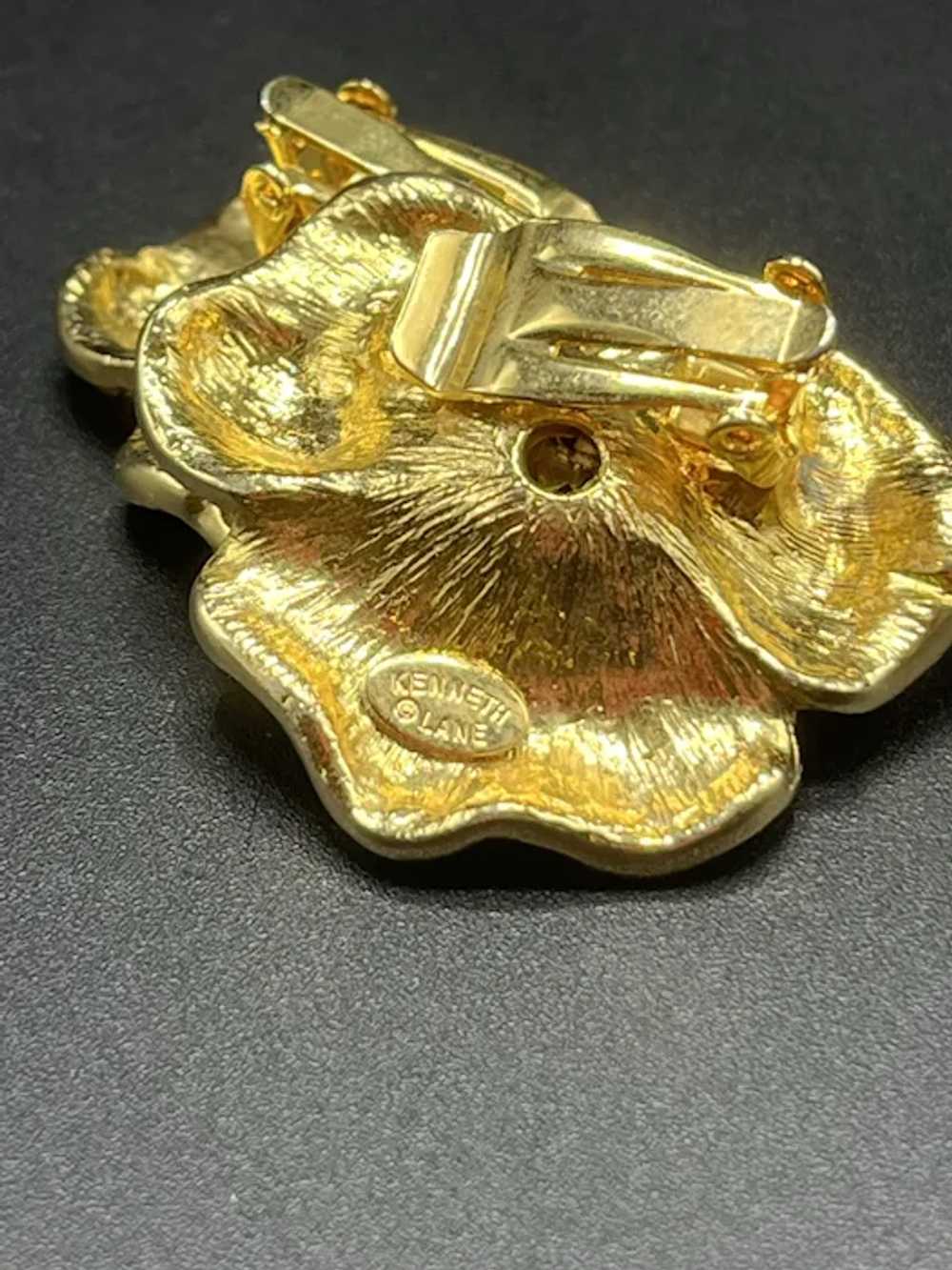 Kenneth Jay Lane Large Gold Petal Flower Earrings - image 5