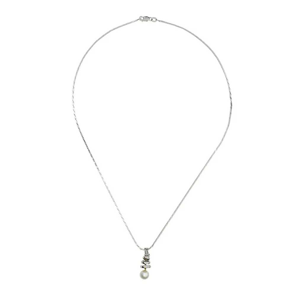 14K White Gold 18" Square Snake Necklace with Pea… - image 4