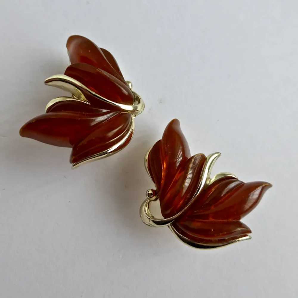 KRAMER  Graceful Leafy Clip On Earrings Root Beer… - image 3