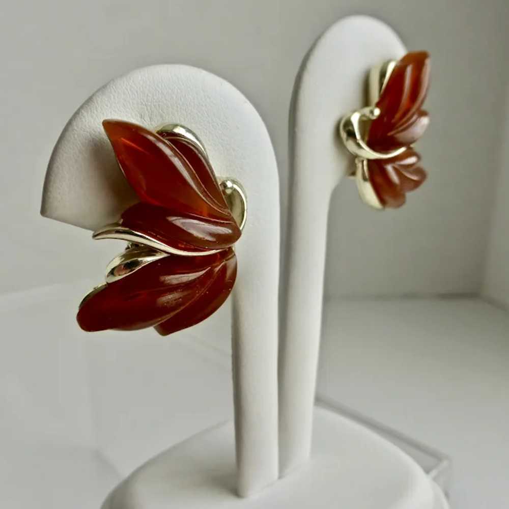 KRAMER  Graceful Leafy Clip On Earrings Root Beer… - image 4