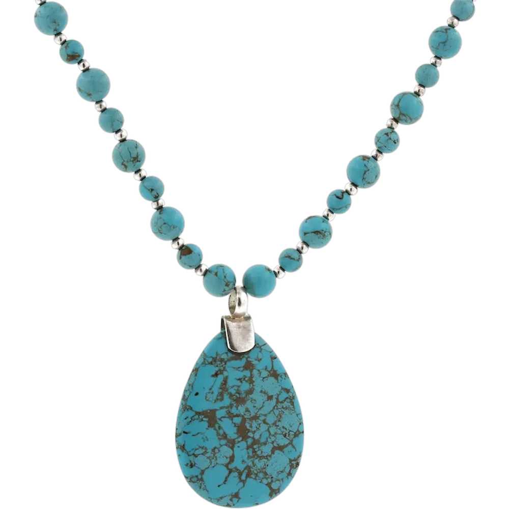 Turquoise Teardrop Pendant Turquoise Beaded Neckl… - image 1