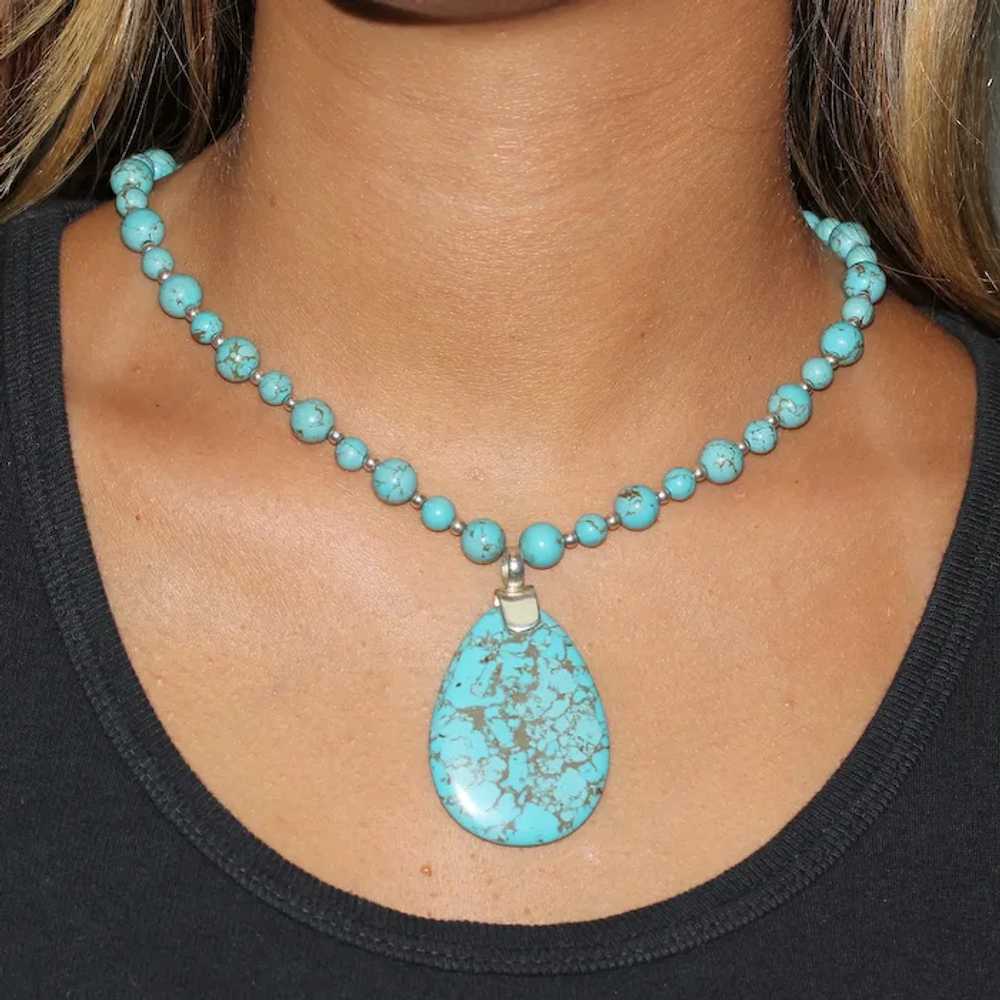 Turquoise Teardrop Pendant Turquoise Beaded Neckl… - image 2