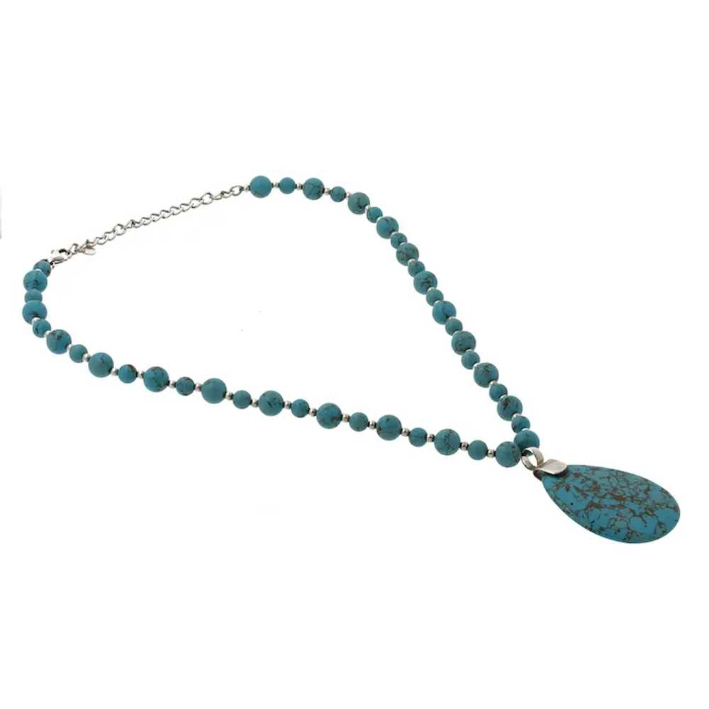 Turquoise Teardrop Pendant Turquoise Beaded Neckl… - image 3