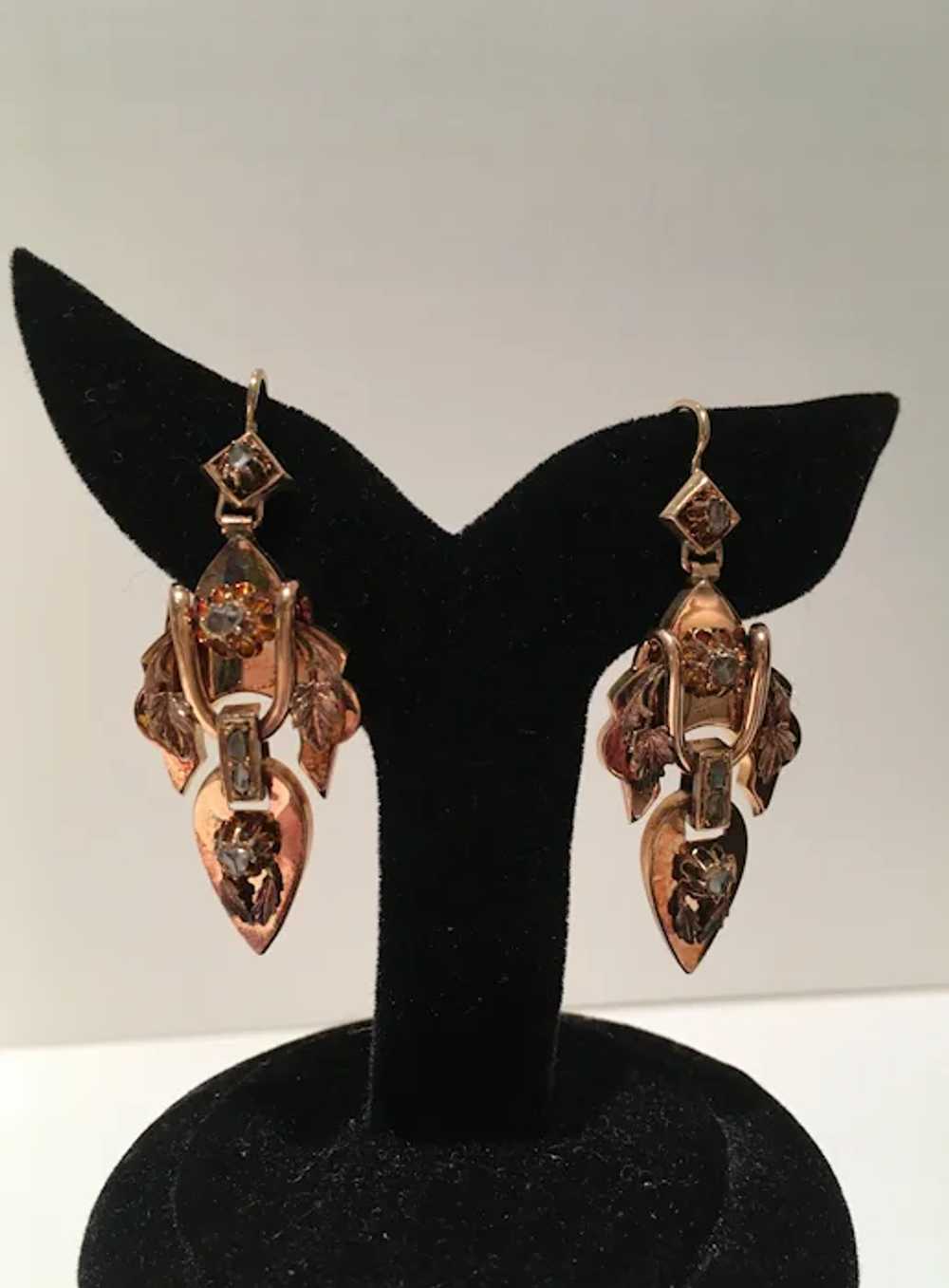 Antique 18kt Gold Rose Diamond Drop Pendant & Ear… - image 5