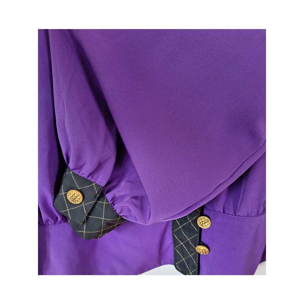 Vintage 80s Purple Balloon Sleeve Blouse Women Si… - image 6