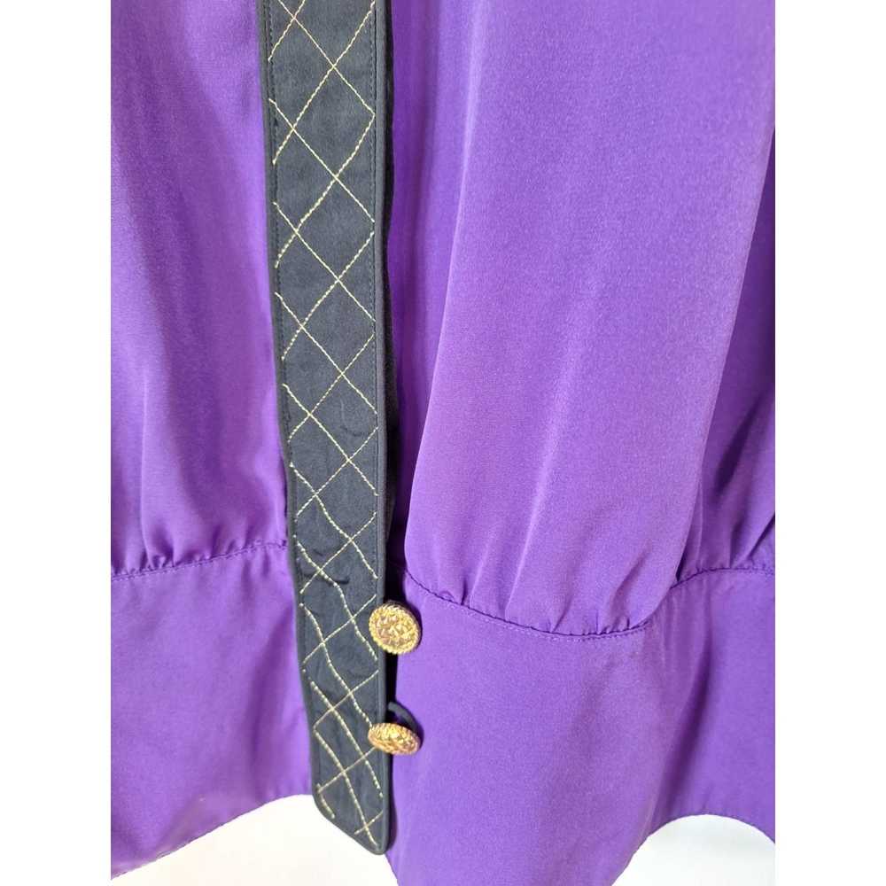 Vintage 80s Purple Balloon Sleeve Blouse Women Si… - image 7