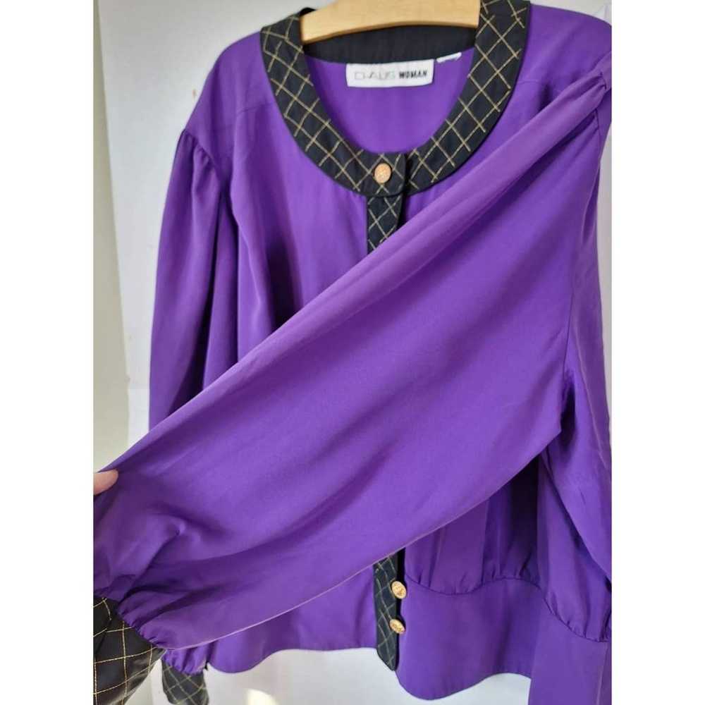 Vintage 80s Purple Balloon Sleeve Blouse Women Si… - image 9