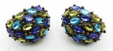 Vintage rivoli AB rhinestone bracelet blue green. Vintage glam olivine green multi faceted outlet perdot