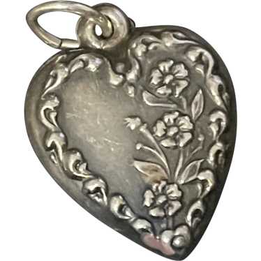 Vintage Sterling Silver Floral Puffy Heart - image 1