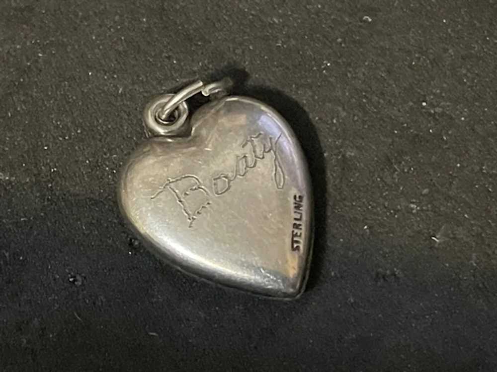 Vintage Sterling Silver Floral Puffy Heart - image 2