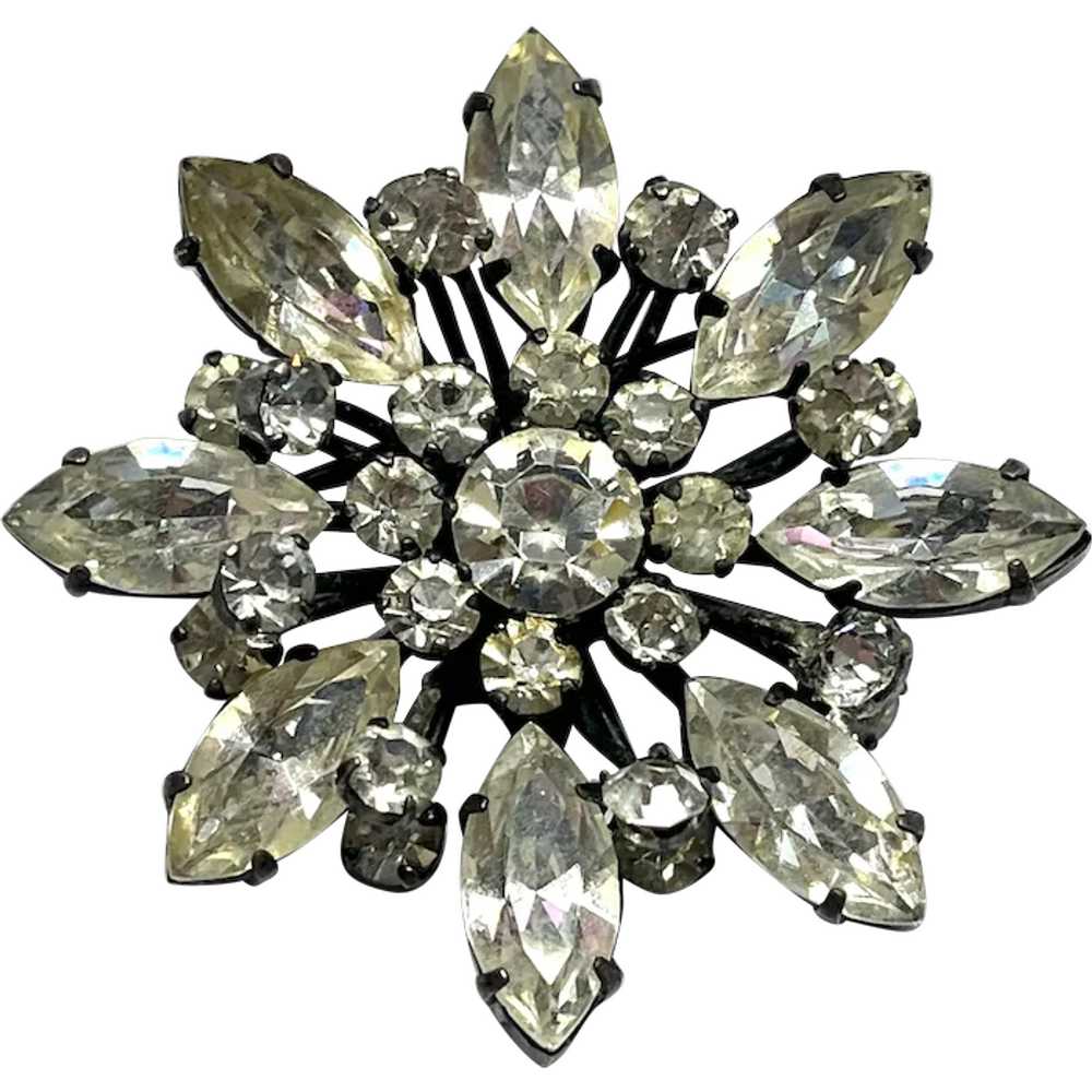 Vintage Made in Austria Rhinestone Flower Brooch … - image 1