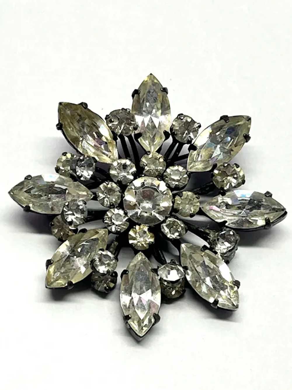 Vintage Made in Austria Rhinestone Flower Brooch … - image 2