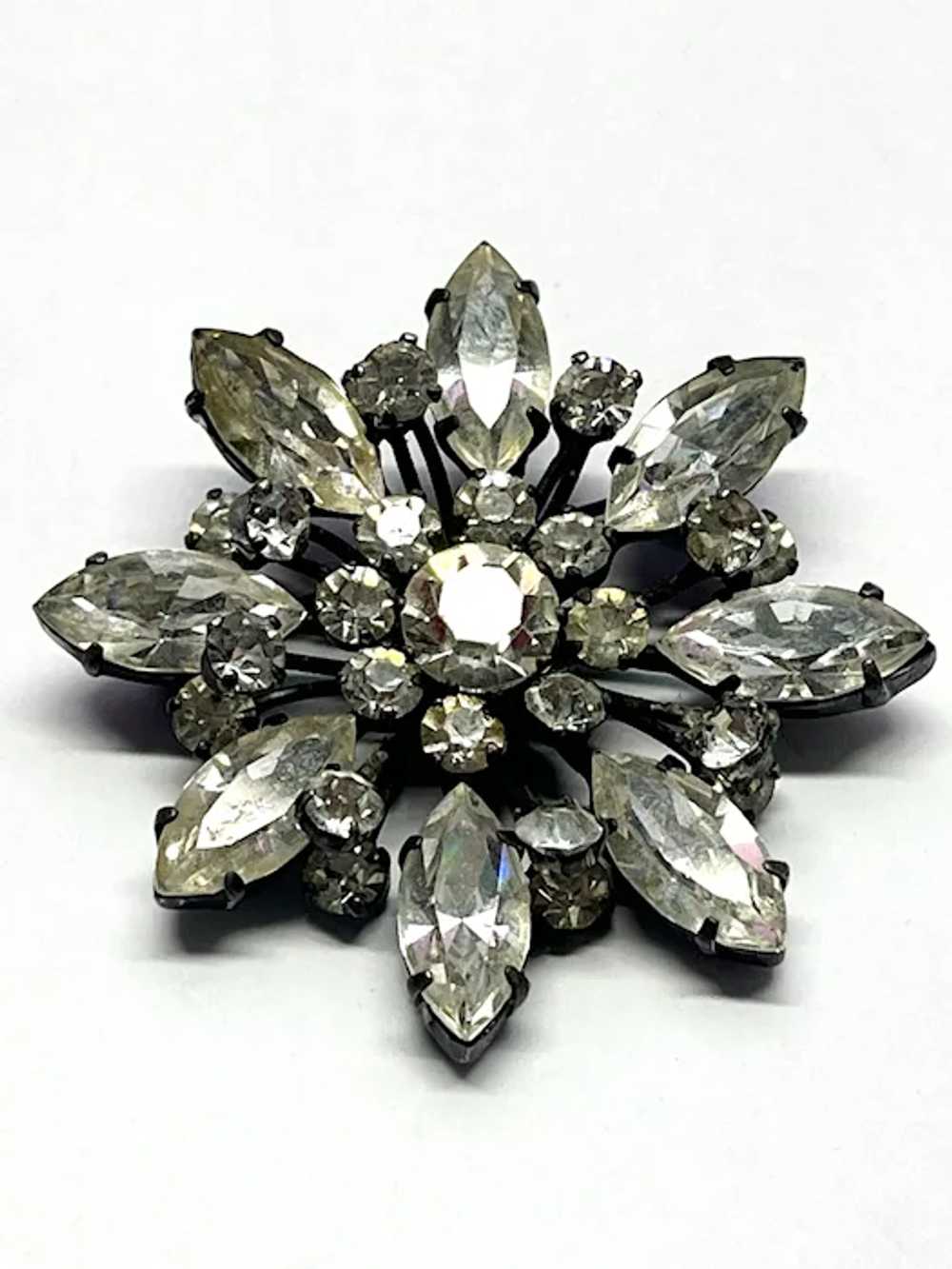 Vintage Made in Austria Rhinestone Flower Brooch … - image 3