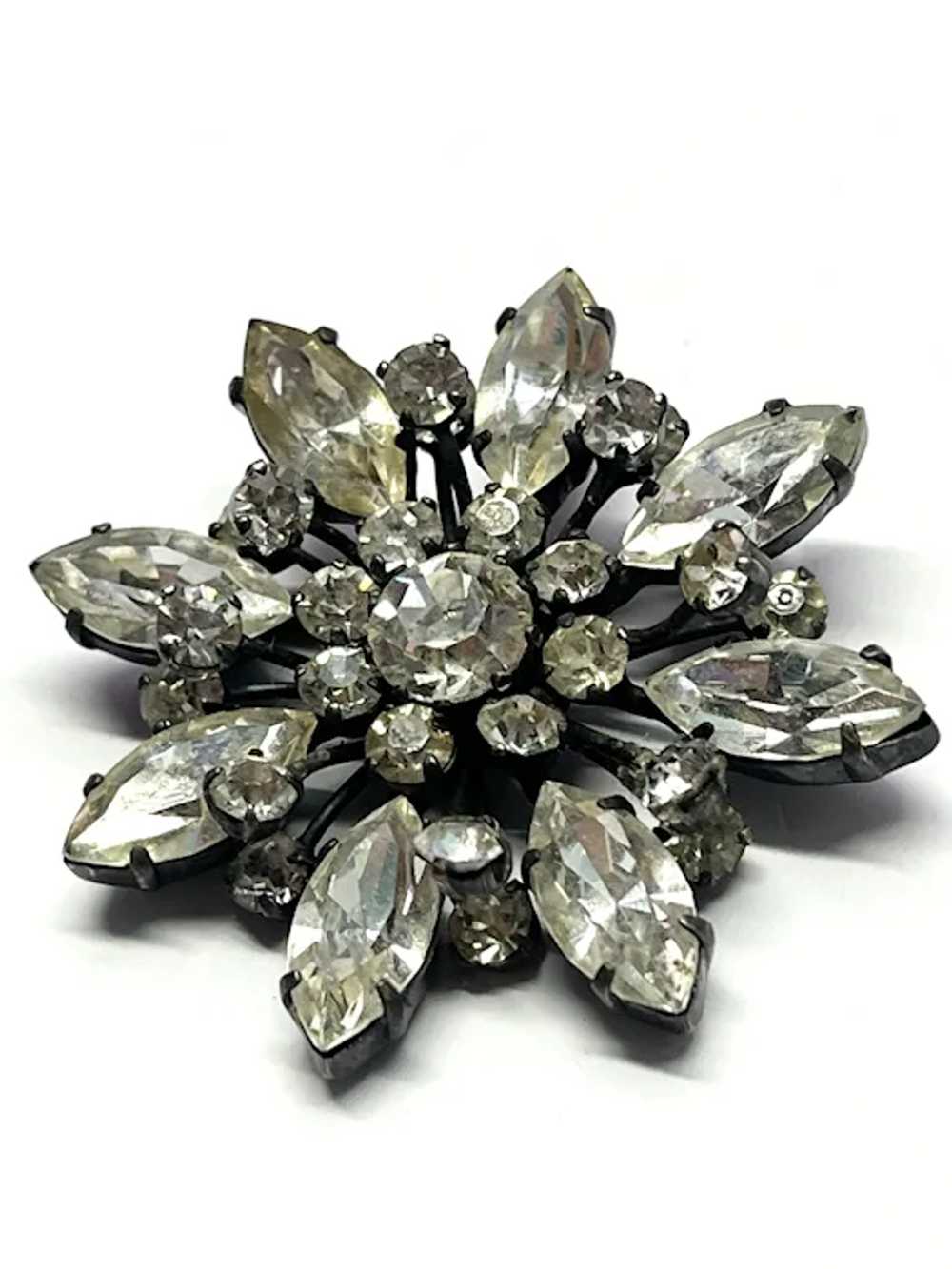 Vintage Made in Austria Rhinestone Flower Brooch … - image 4