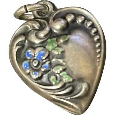 Vintage Sterling Silver and Enamel Puffy Heart - image 1