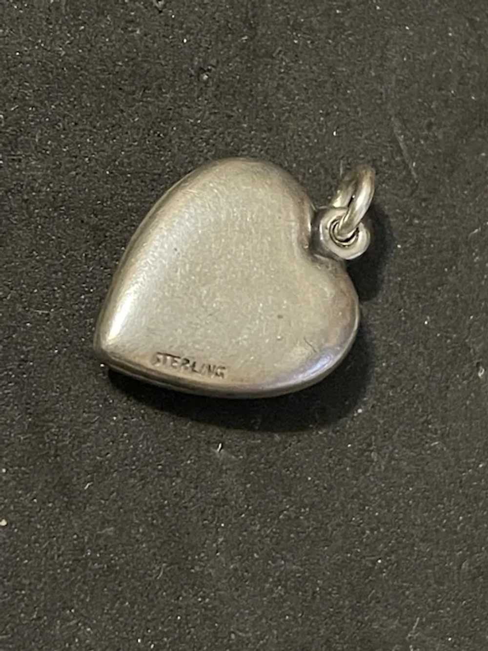 Vintage Sterling Silver and Enamel Puffy Heart - image 2