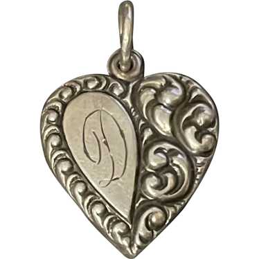 Vintage Sterling Silver Puffy Heart Charm WWII Era - image 1