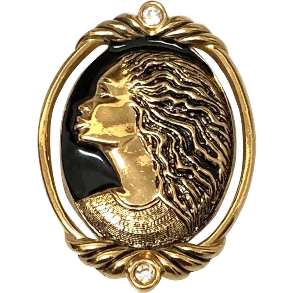 Vintage Coreen Simpson Enamel Cameo Brooch Pin - image 1