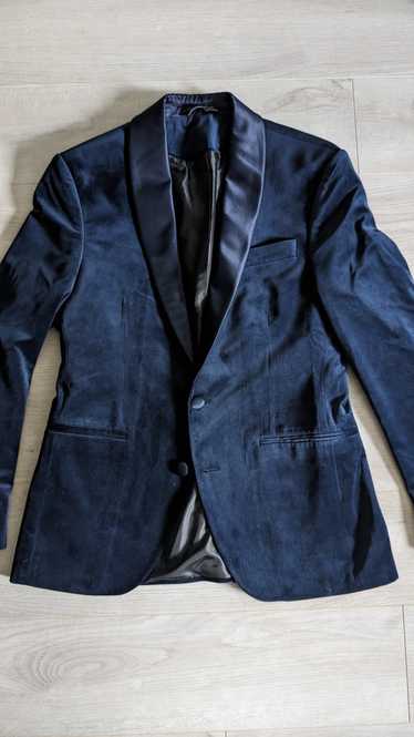 Zara Zara Navy Velvet Tuxedo Jacket With Shawl Lap