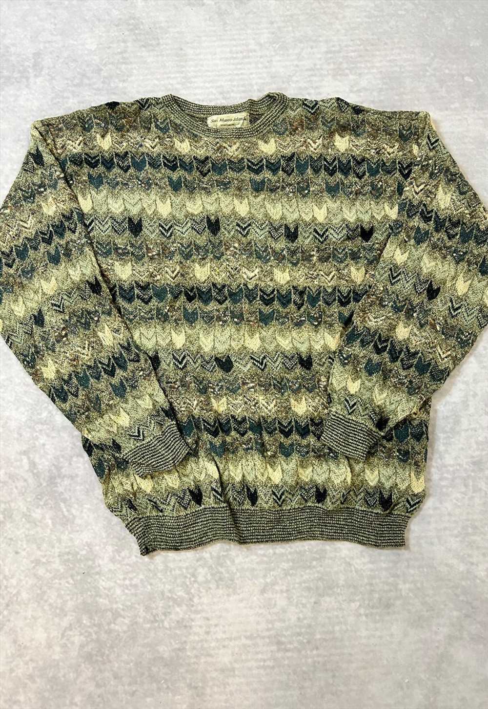 Vintage Abstract Knitted Jumper Patterned Grandad… - image 2