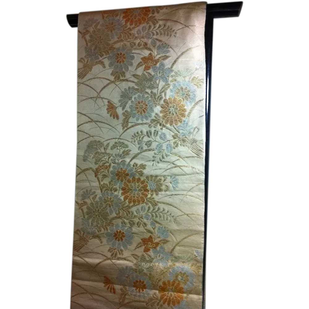 Japanese Vintage Maru Obi Textile Silk Crysanthem… - image 1
