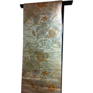 Japanese Vintage Maru Obi Textile Silk Crysanthem… - image 1