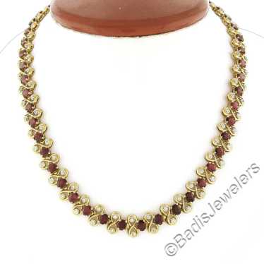 Vintage 14K Gold 21ctw GIA Burma Ruby & Diamond Fi