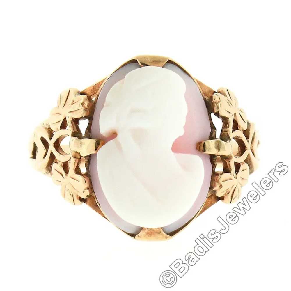 Vintage 10k Rose Gold Carved Angel Skin Coral Cam… - image 3