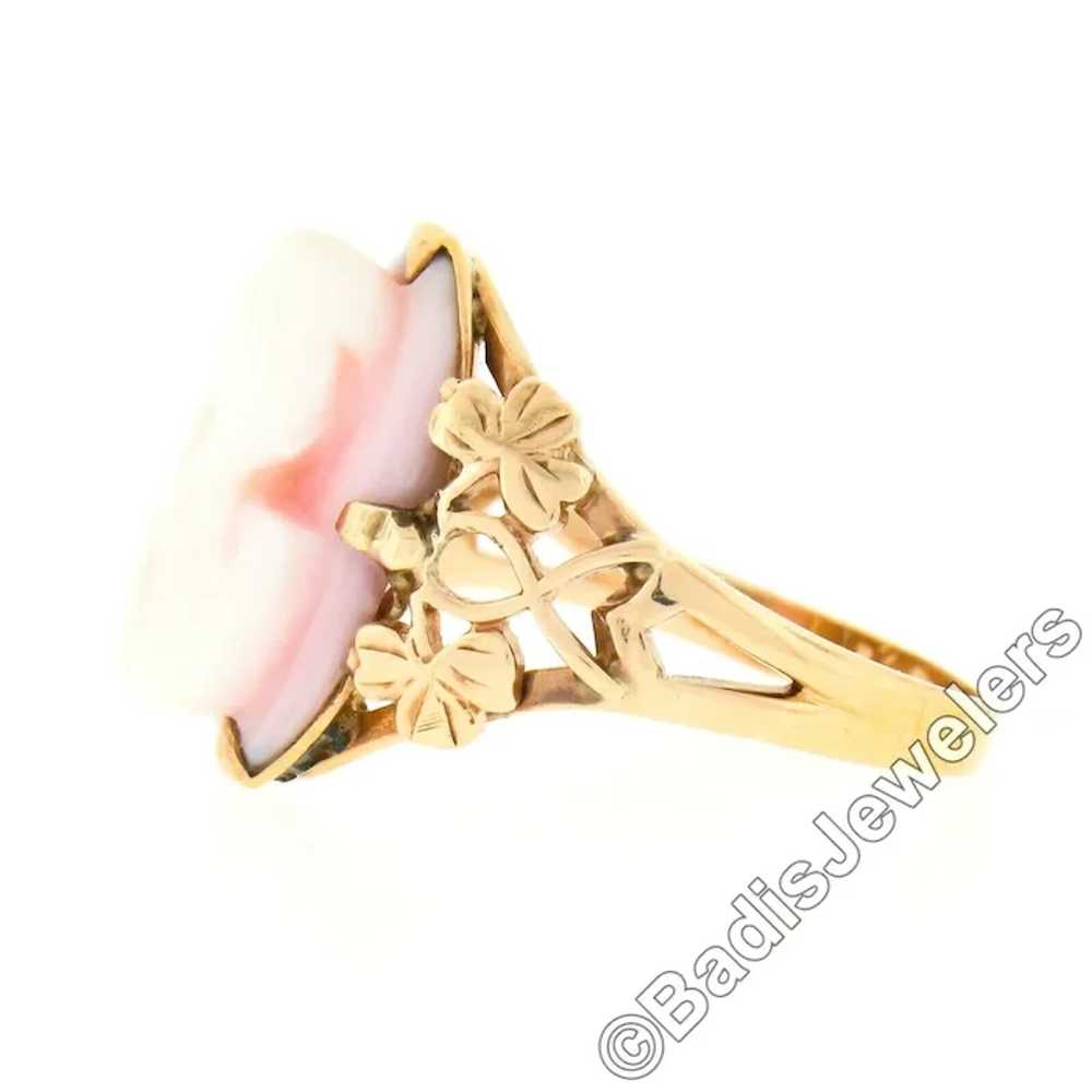 Vintage 10k Rose Gold Carved Angel Skin Coral Cam… - image 4