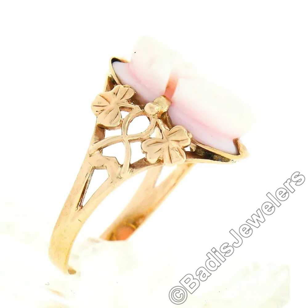 Vintage 10k Rose Gold Carved Angel Skin Coral Cam… - image 6