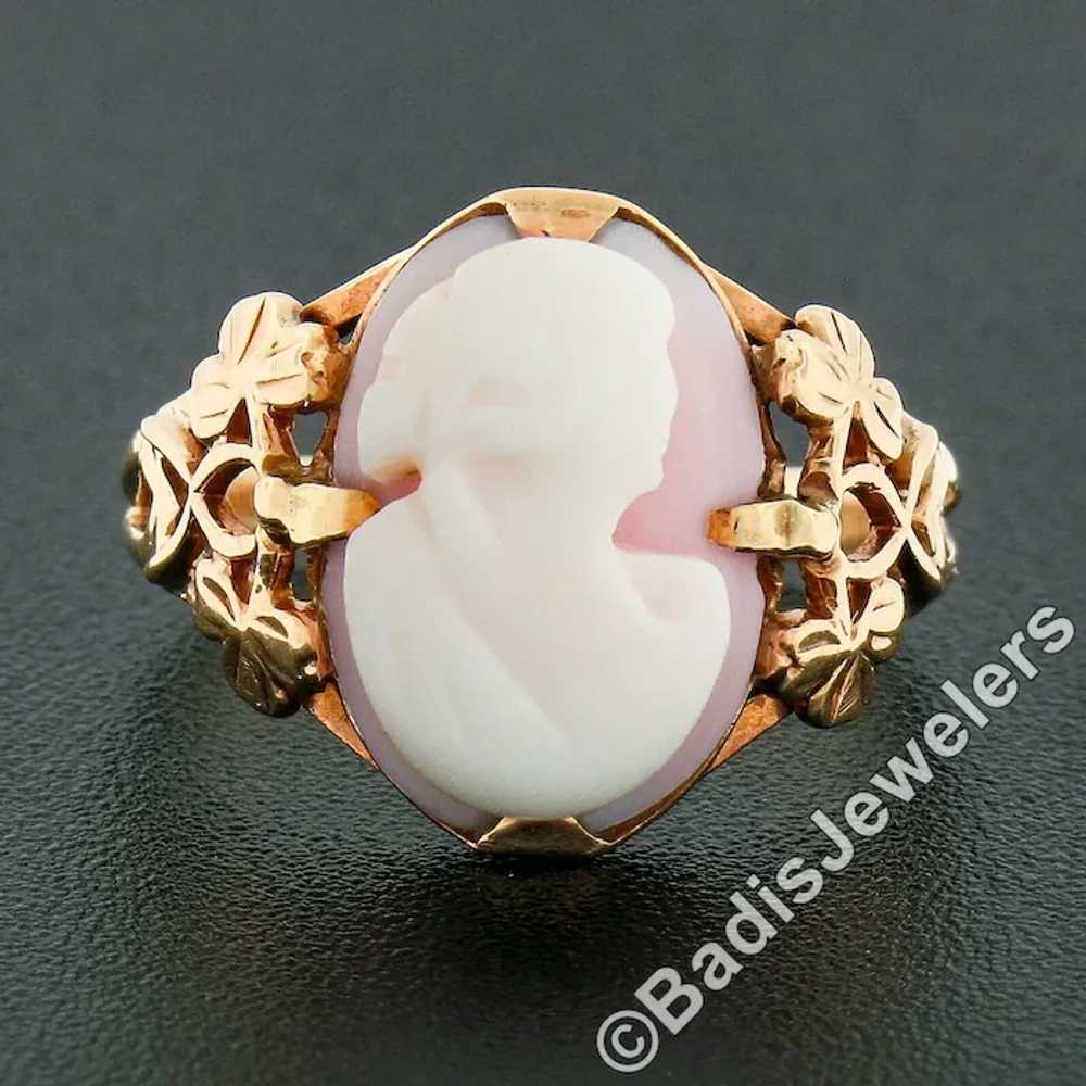 Vintage 10k Rose Gold Carved Angel Skin Coral Cam… - image 7