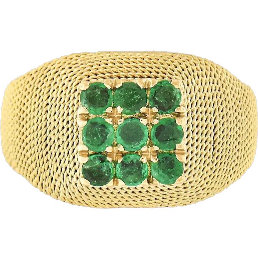 Vintage 18k Yellow Gold .75ct Round Emerald Clust… - image 1