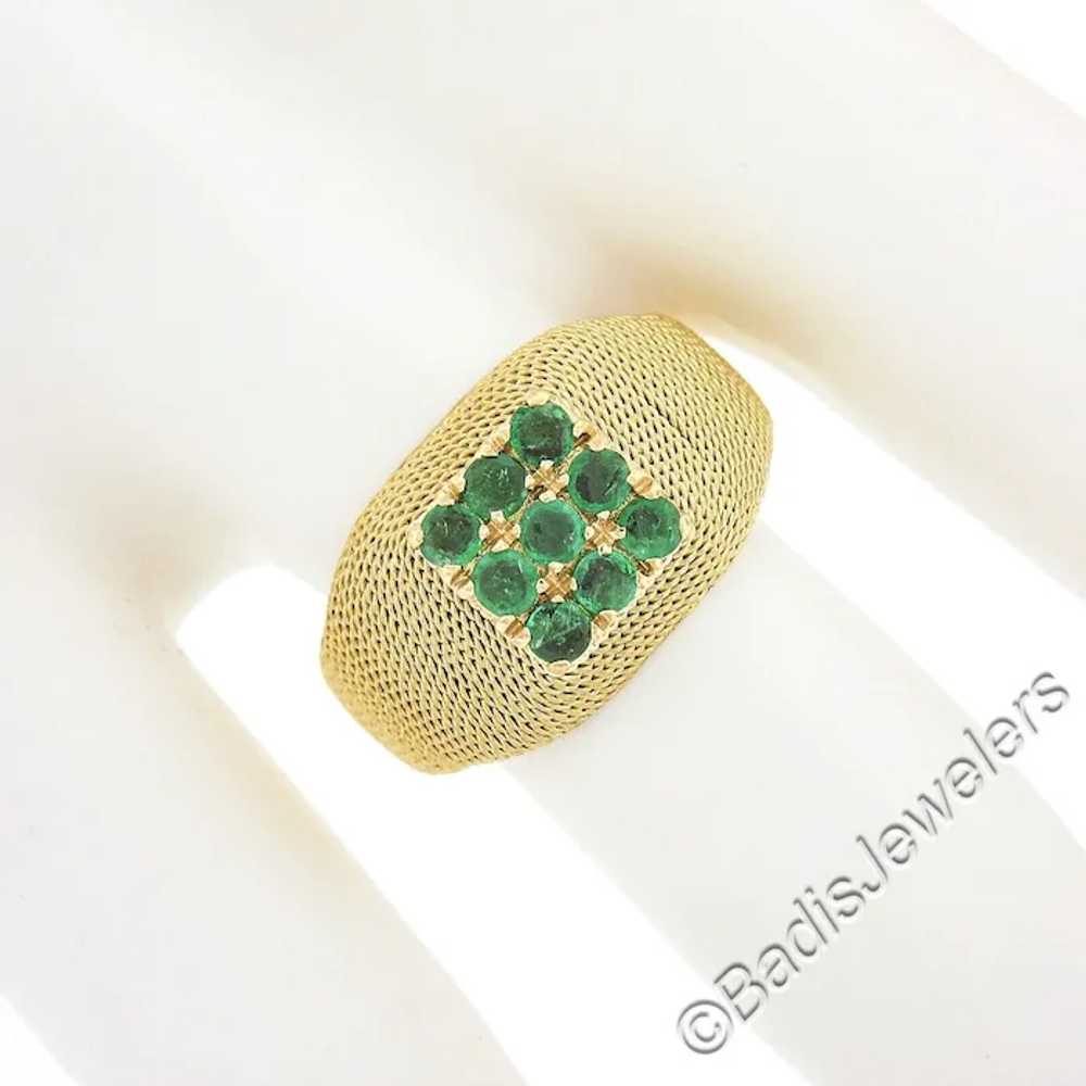 Vintage 18k Yellow Gold .75ct Round Emerald Clust… - image 3