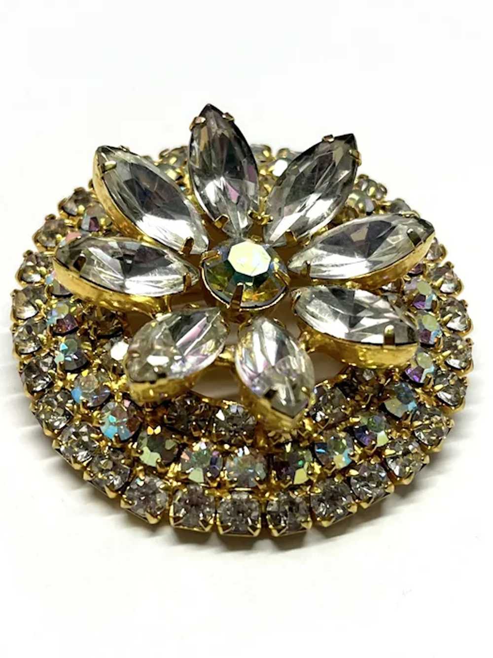 Vintage Rhinestone Flower Brooch Pin - image 6
