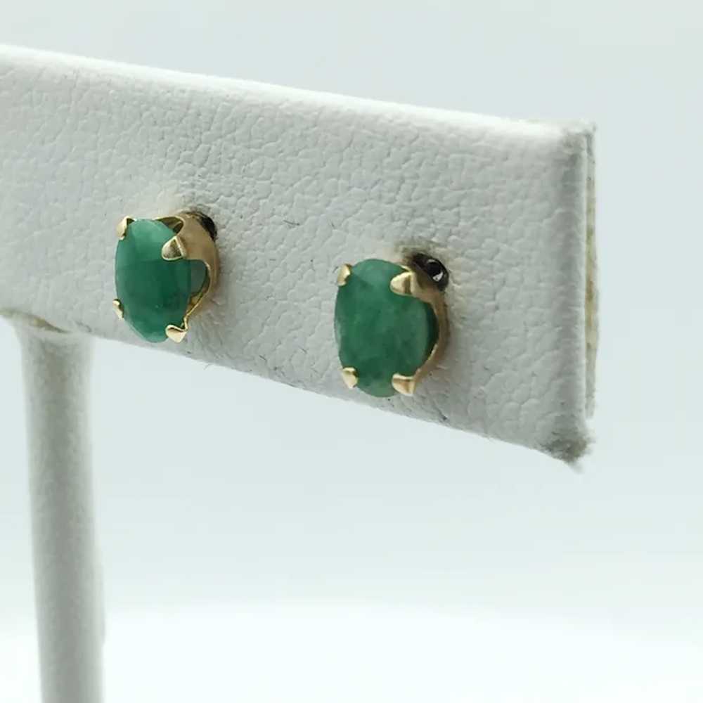 14KY Oval Emerald Earrings - image 2