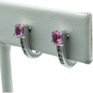 14KW .08ctw Oval Pink Sapphire & Diamond Earrings