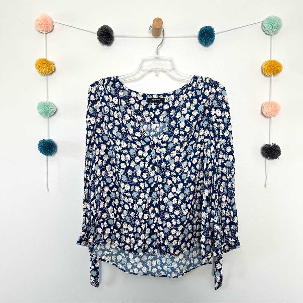 Madewell Tie-Sleeve Button-Down Blue Top in Frenc… - image 1