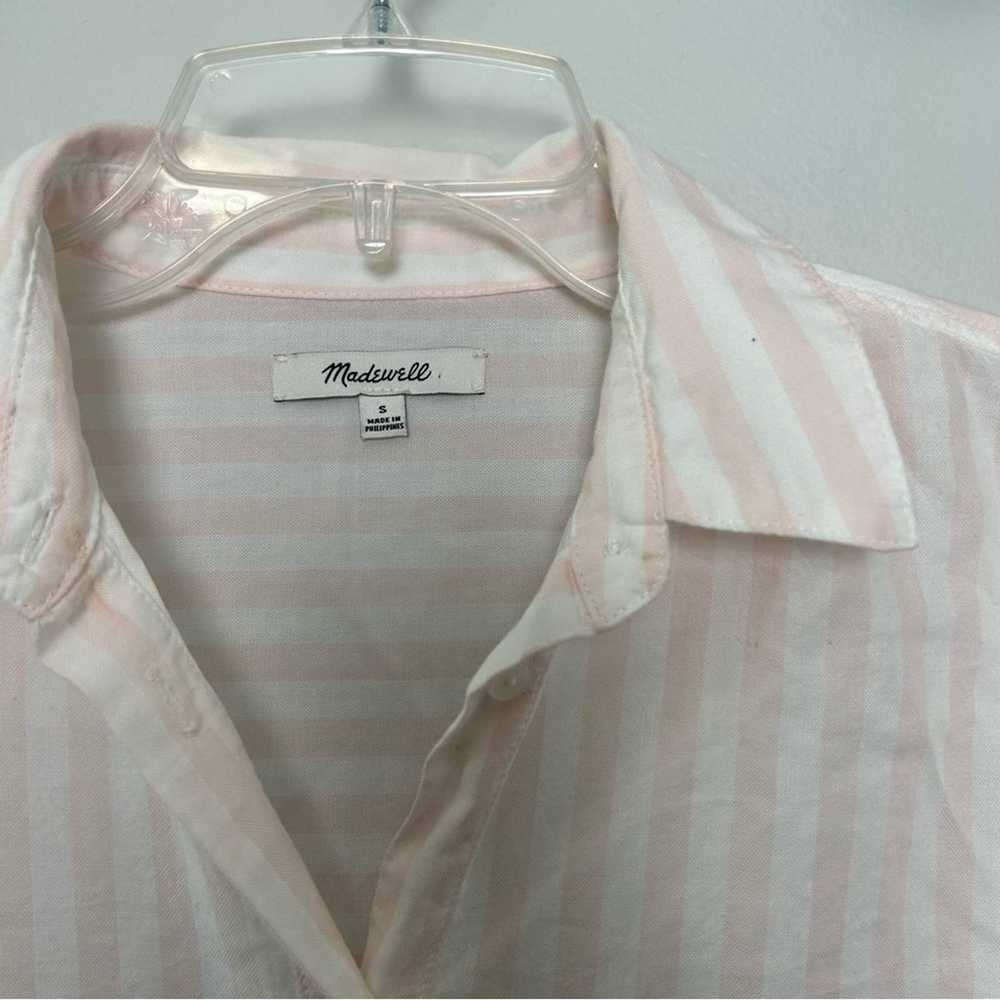 Madewell Short-Sleeve Tie-Front Shirt in Pink Str… - image 3