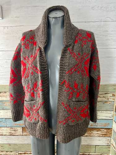 70’s Brown & Red Wool Knit Open Cardigan